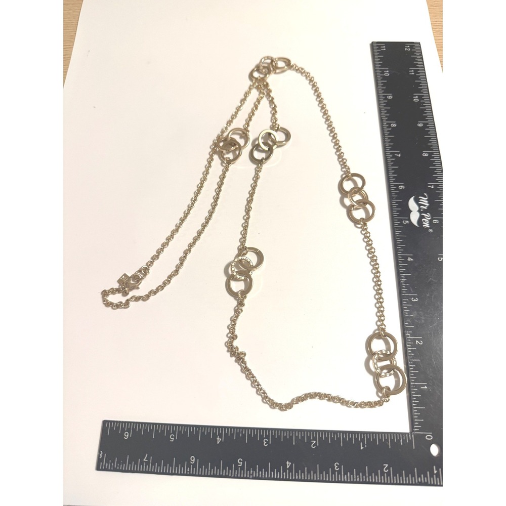 Banana Republic Gold Tone Long Station Necklace Interlocking Circles 38in